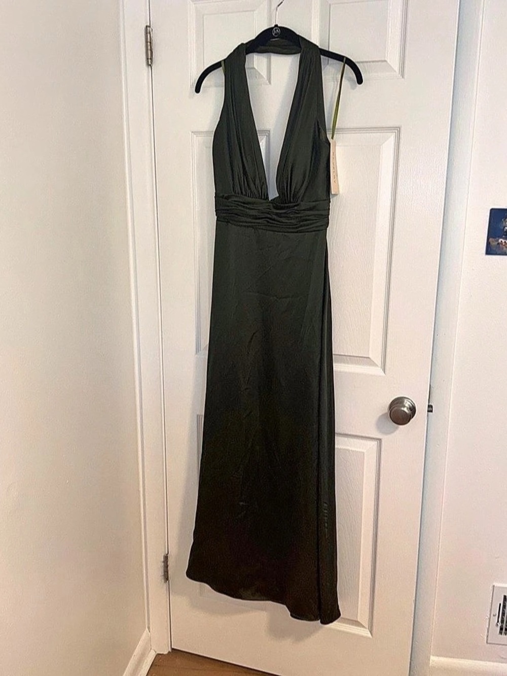 Azazie Dylan Satin Dress Satin Maxi Dress in Green Size 12 NWT